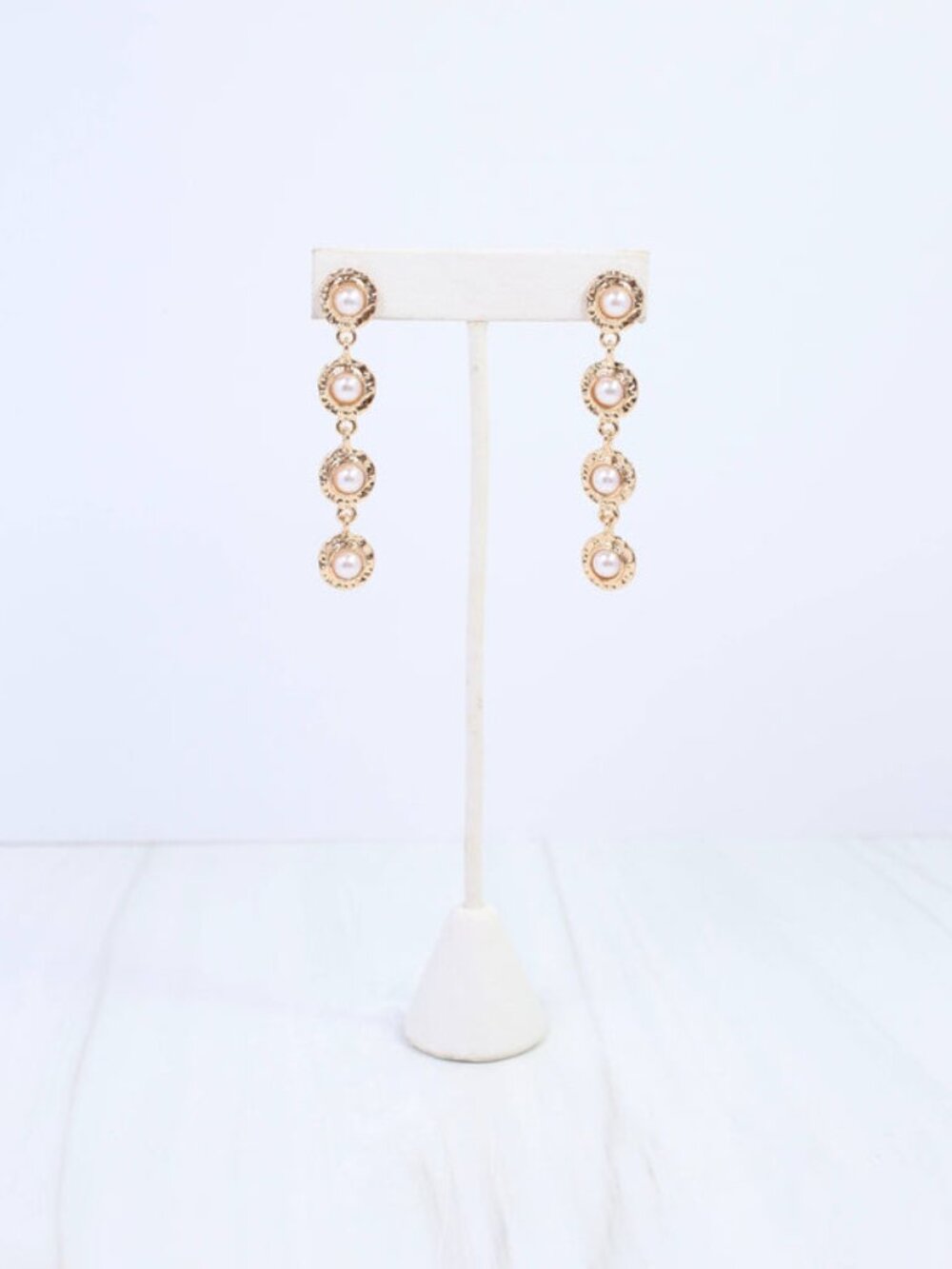 Caroline Hill Gold Aella Hammered Pearl Dangle Earring